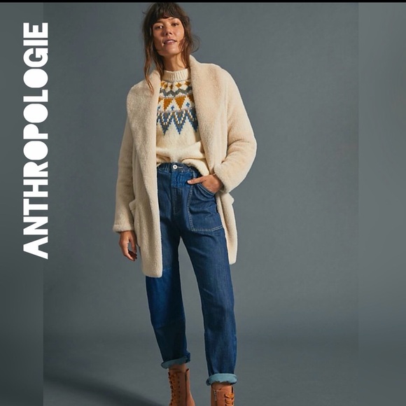 Anthropologie Cream Teddy Faux Fur Jacket Small - Picture 2 of 6